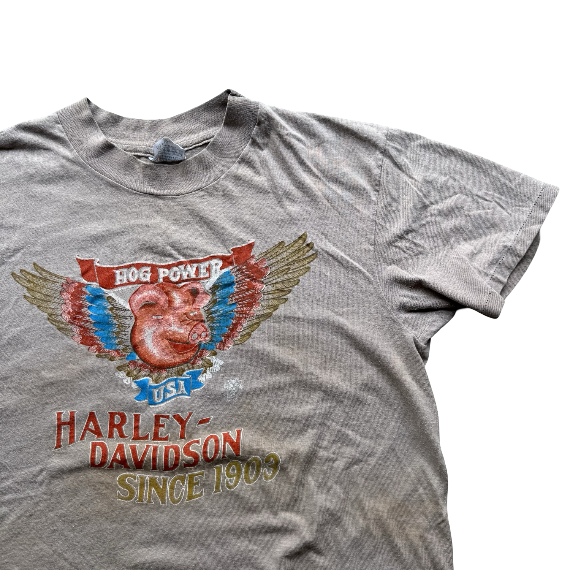 80’s Harley Hog Power USA Cream Tee Size L