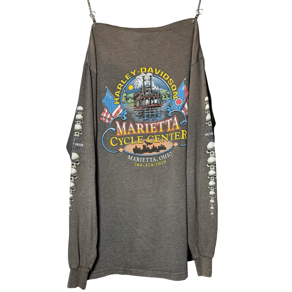 Y2K Harley Grey Skull Pile Longsleeve Tee Size L