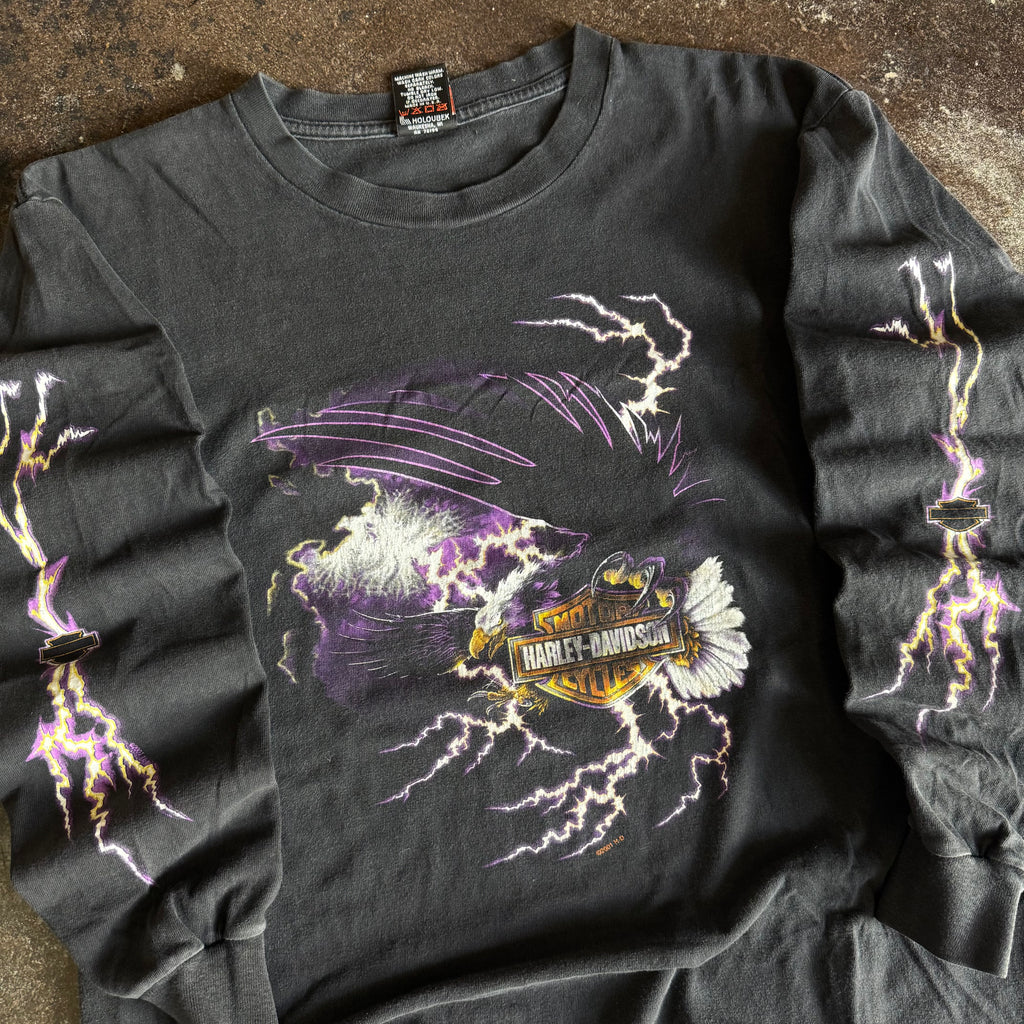 Y2K Harley Purple Lightning Eagle Longsleeve Tee (L)