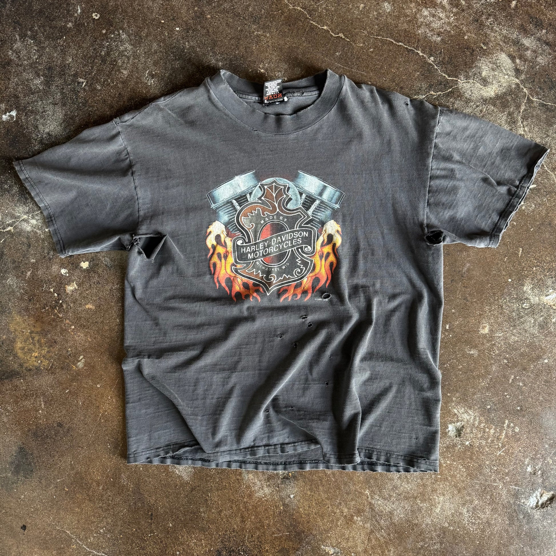 90’s Harley Sun Faded Flame Emblem Tee (L)