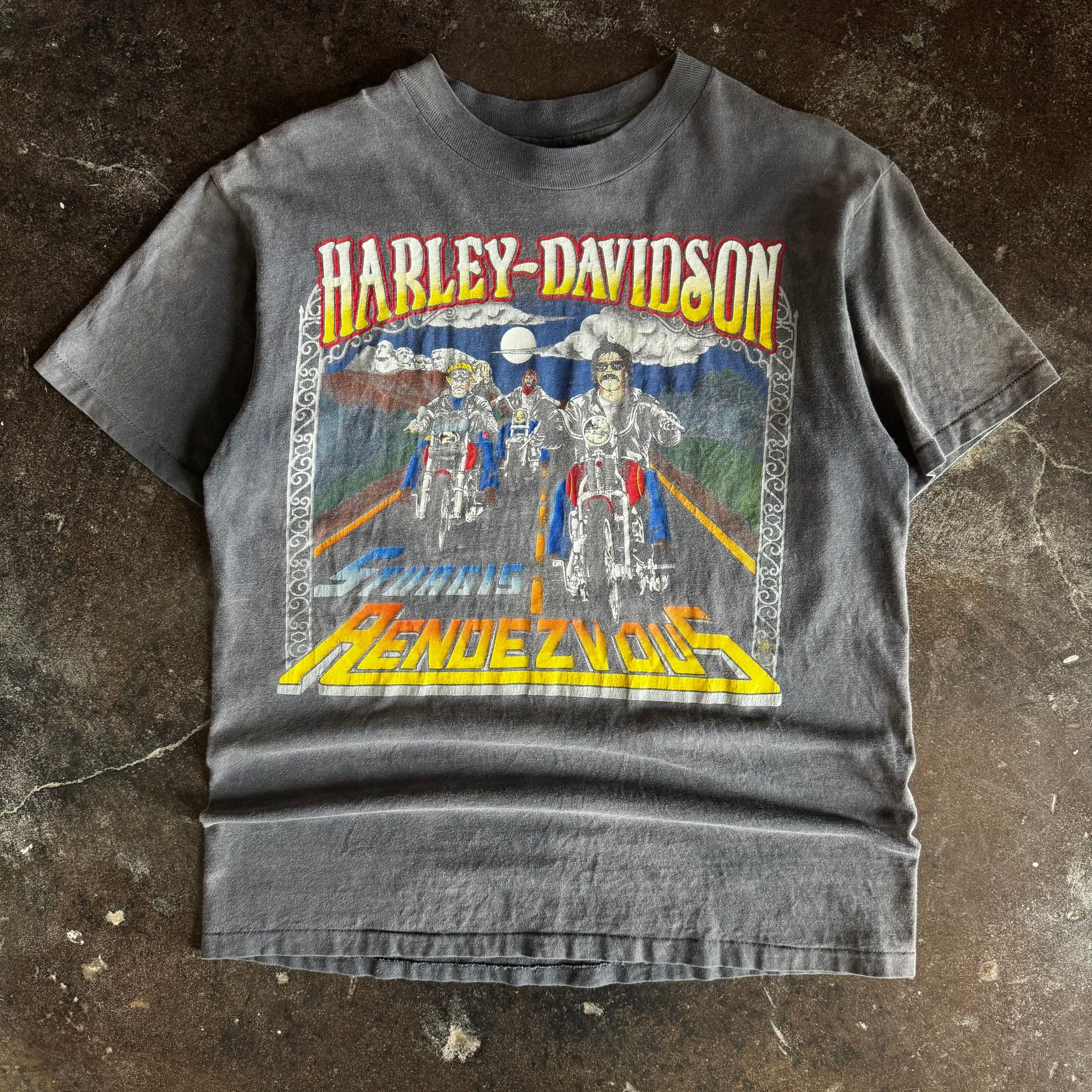 80’s Harley Rendezvous Black Hills Sun Faded Tee (L)