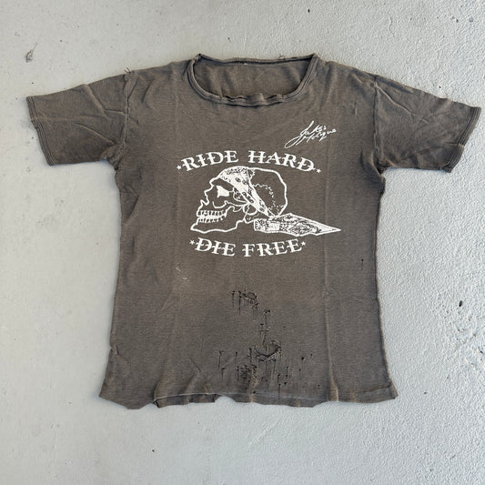 70s Harley Ride Hard Die Free Euro Tee (Battle-Scarred)