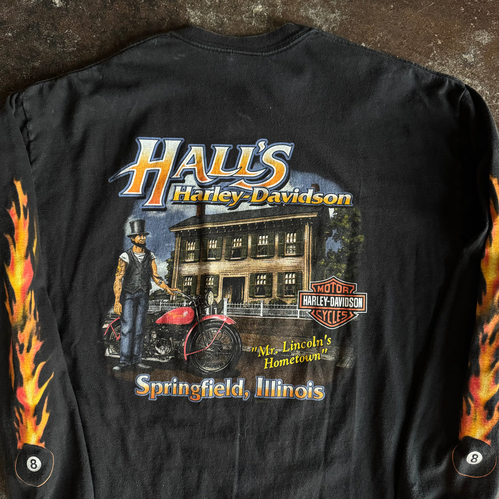Y2K Harley Flaming 8 Ball Illinois Pool Longsleeve Tee (XL)
