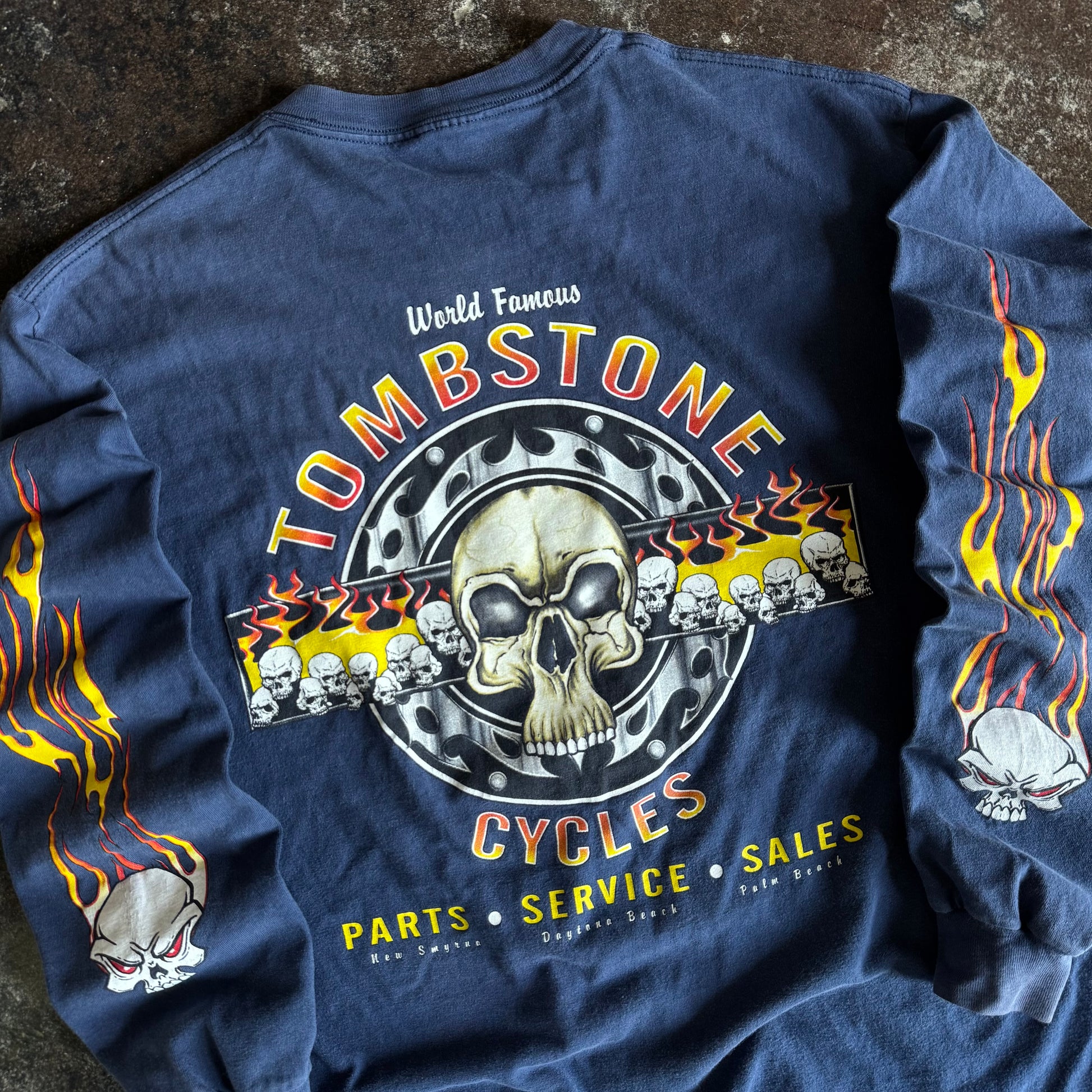 Y2K Tombstone Cycles Flame Skull Longsleeve Tee (XL)