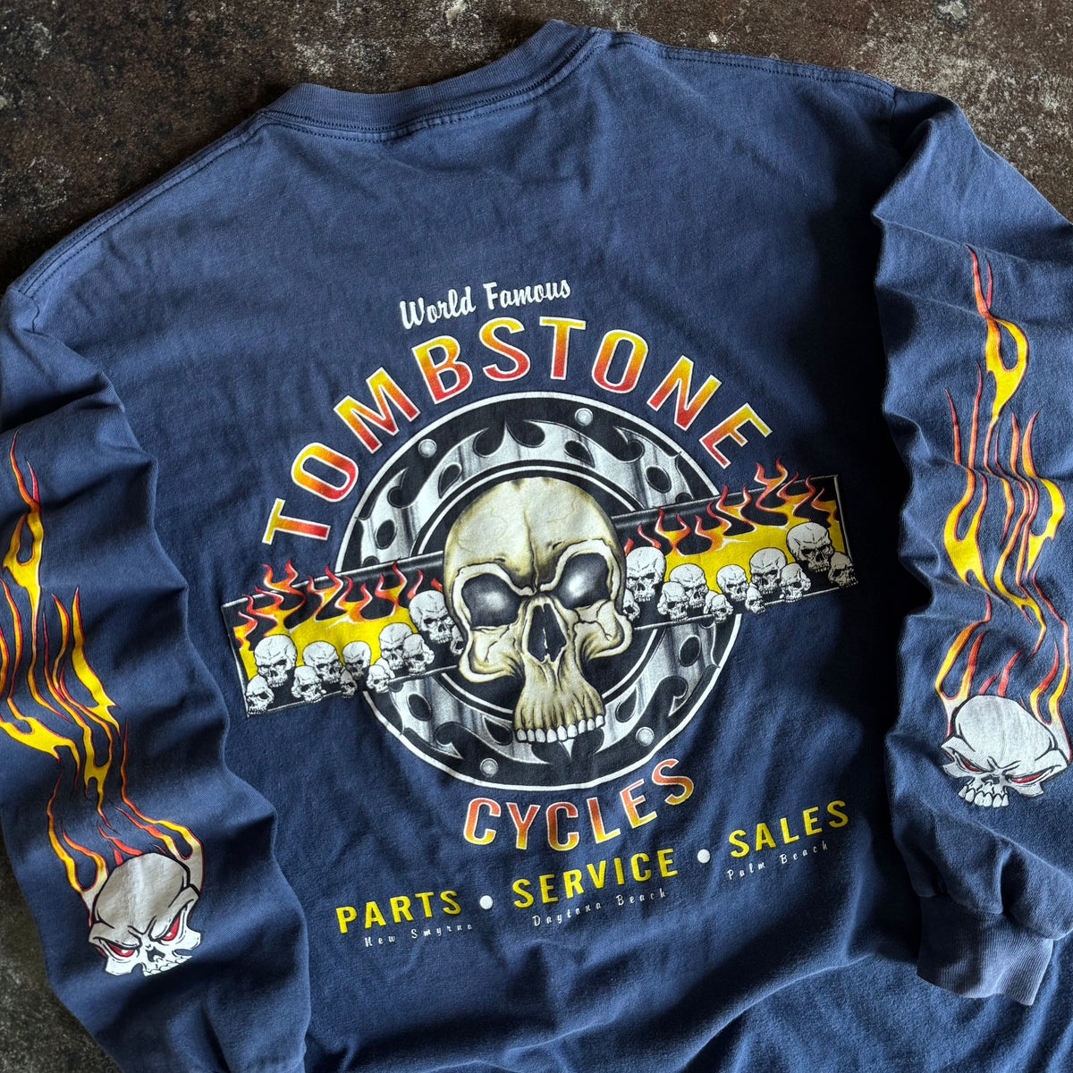 Y2K Tombstone Cycles Flame Skull Longsleeve Tee (XL)