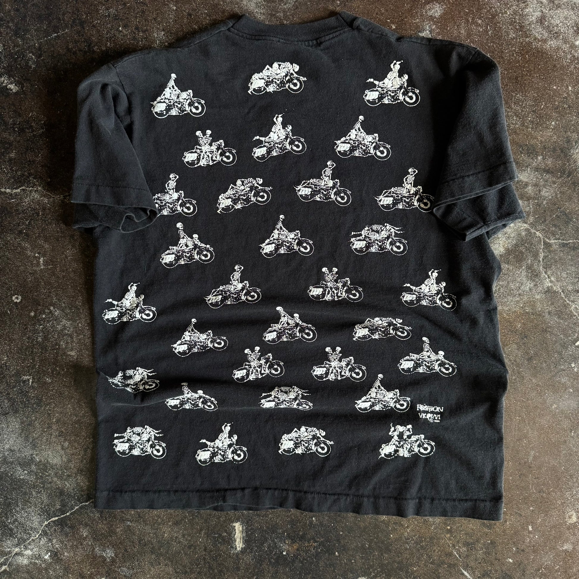 90’s Fashion Victim Biker Positions AOP Skeleton Tee (L)