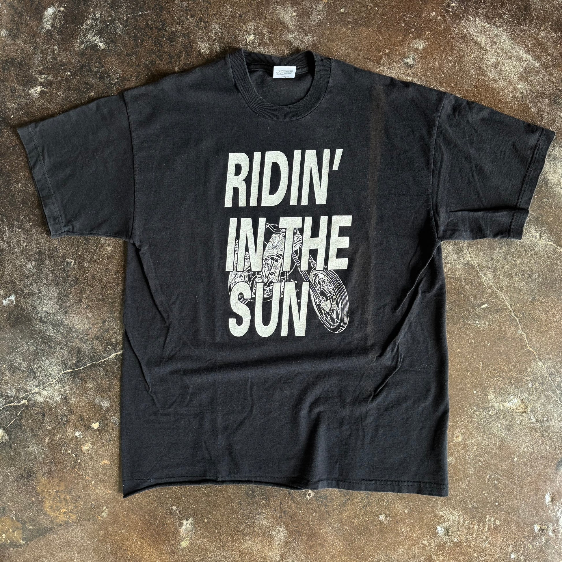 Vintage 1990s Russian Ridin In The Sun biker t-shirt with motorcycle graphic