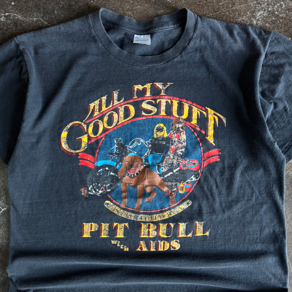80’s Harley Pitbull With AIDS Funny Biker Tee (L)