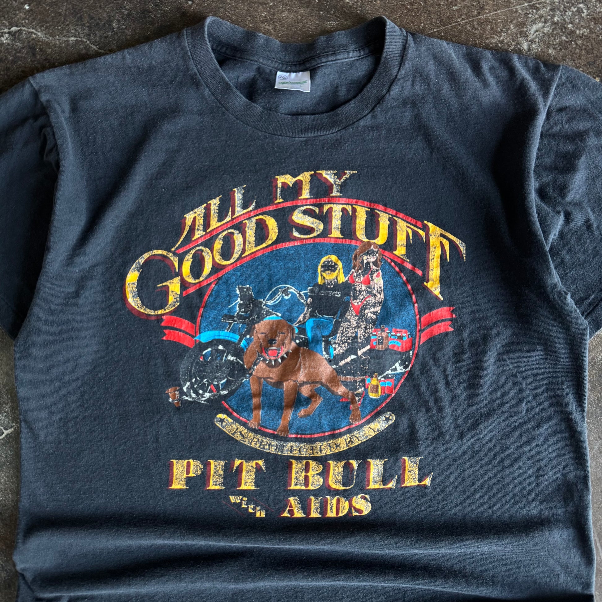 80’s Harley Pitbull With AIDS Funny Biker Tee (L)