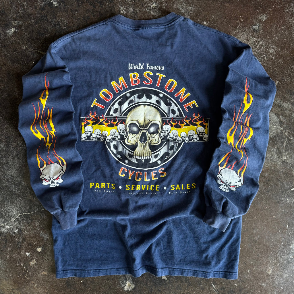 Y2K Tombstone Cycles Flame Skull Longsleeve Tee (XL)