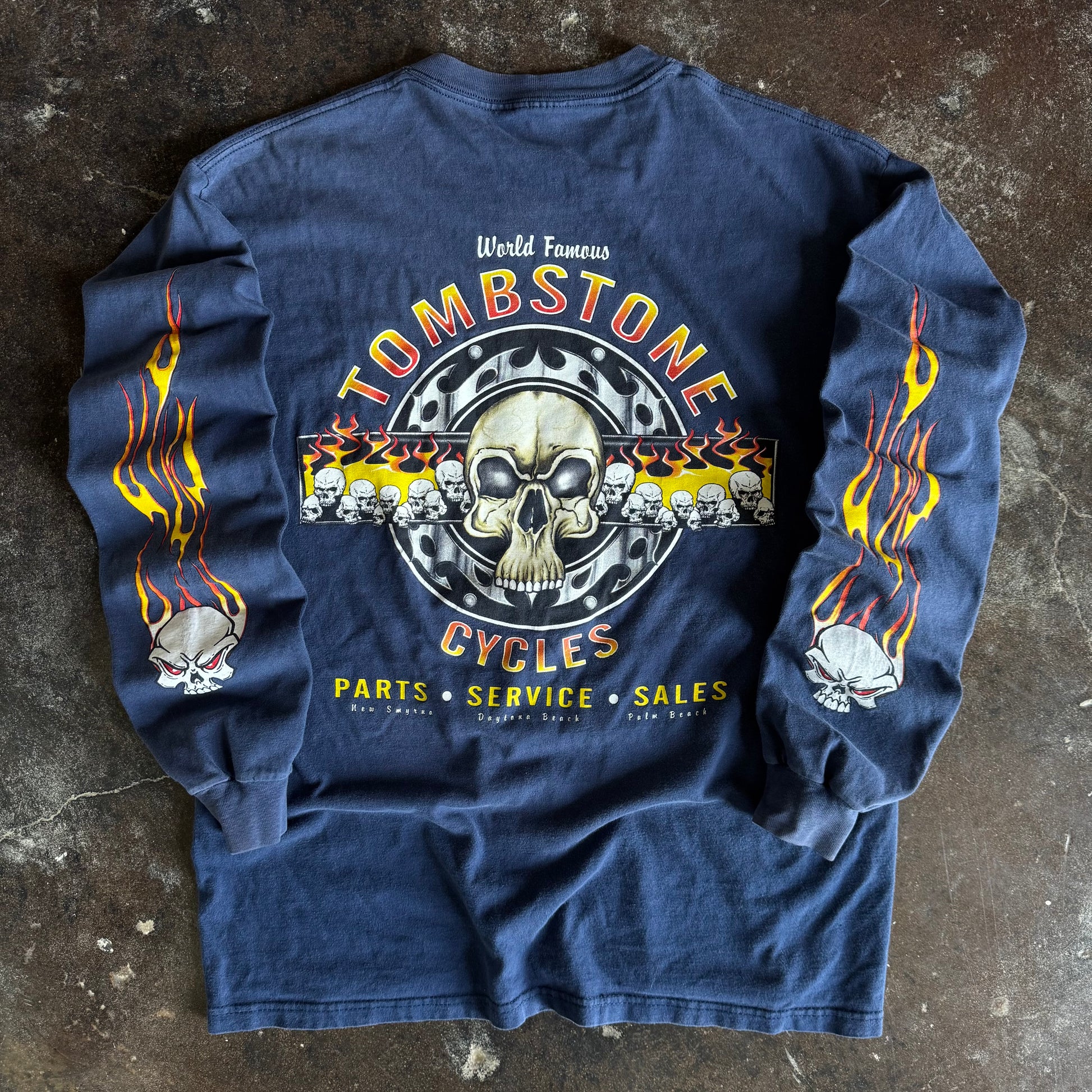 Y2K Tombstone Cycles Flame Skull Longsleeve Tee (XL)