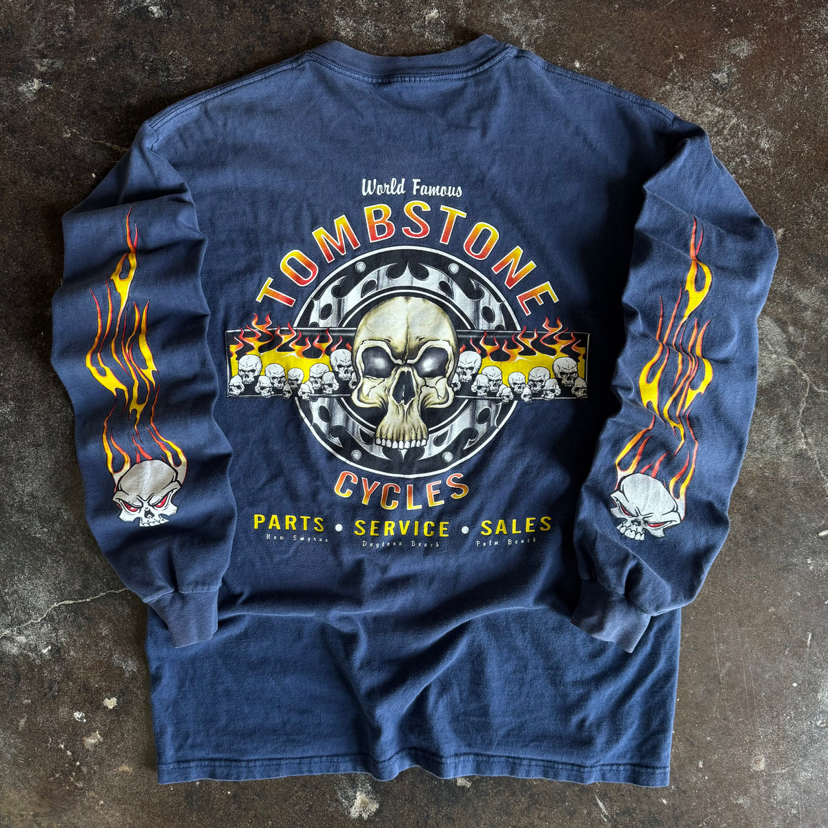 Y2K Tombstone Cycles Flame Skull Longsleeve Tee (XL)
