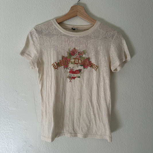 Y2K Women’s Harley Mesh Flower Heart Tee Size S