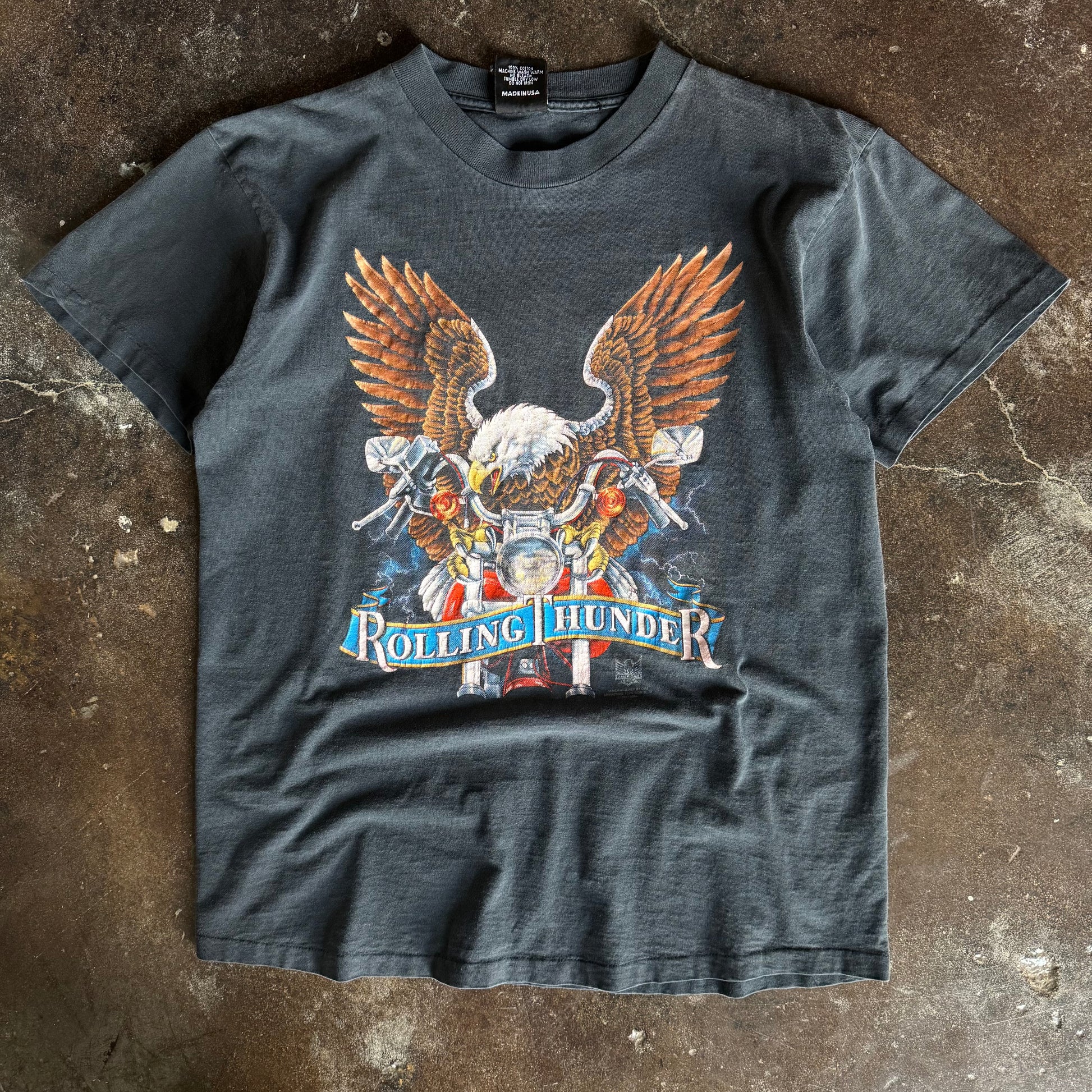 90’s Harley 3D Emblem Rolling Thunder Sun Faded Tee (L)