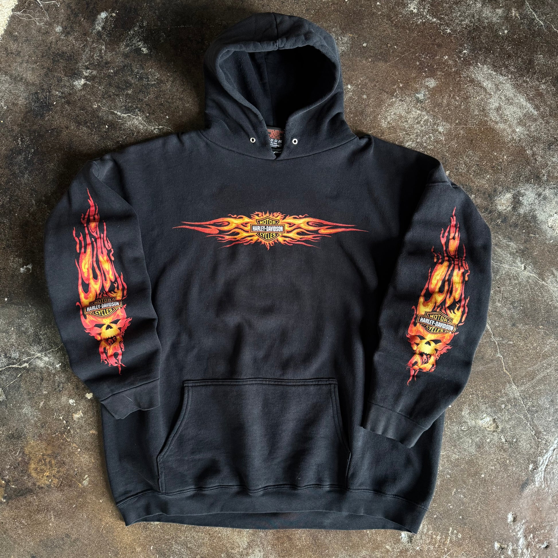 Y2K Harley Davidson Flame Emblem Hoodie (XL)