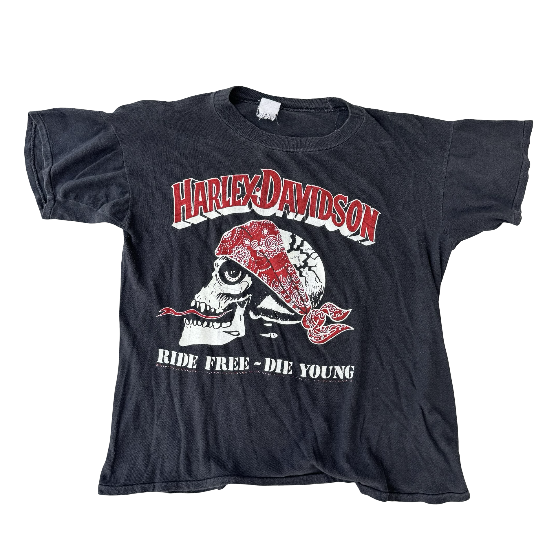 80’s Harley Ride Free Die Young Bandana Skull Tee Size M