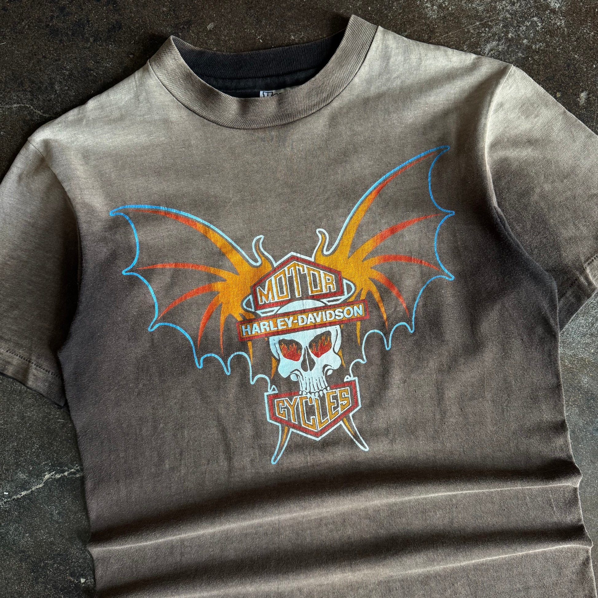80’s Harley Bat Skull Denver CO Sun Faded Tee (S)