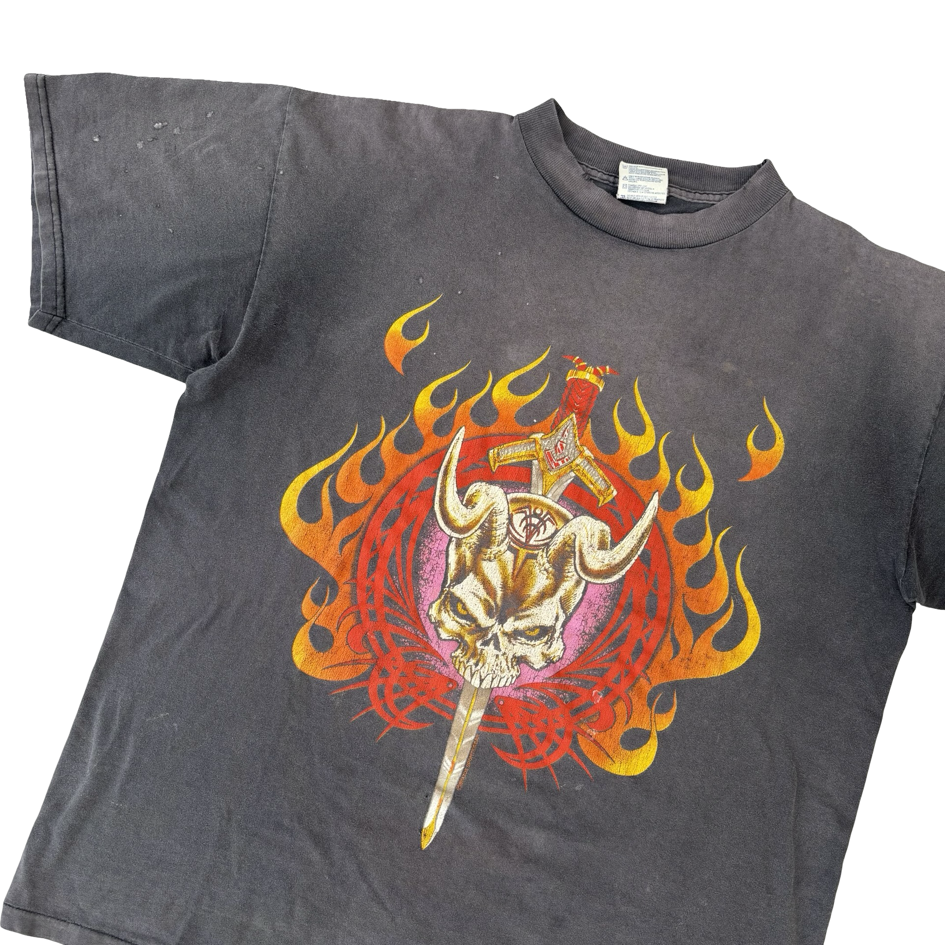 90’s Sun Faded Flaming Skull Badass Art Tee Size XL