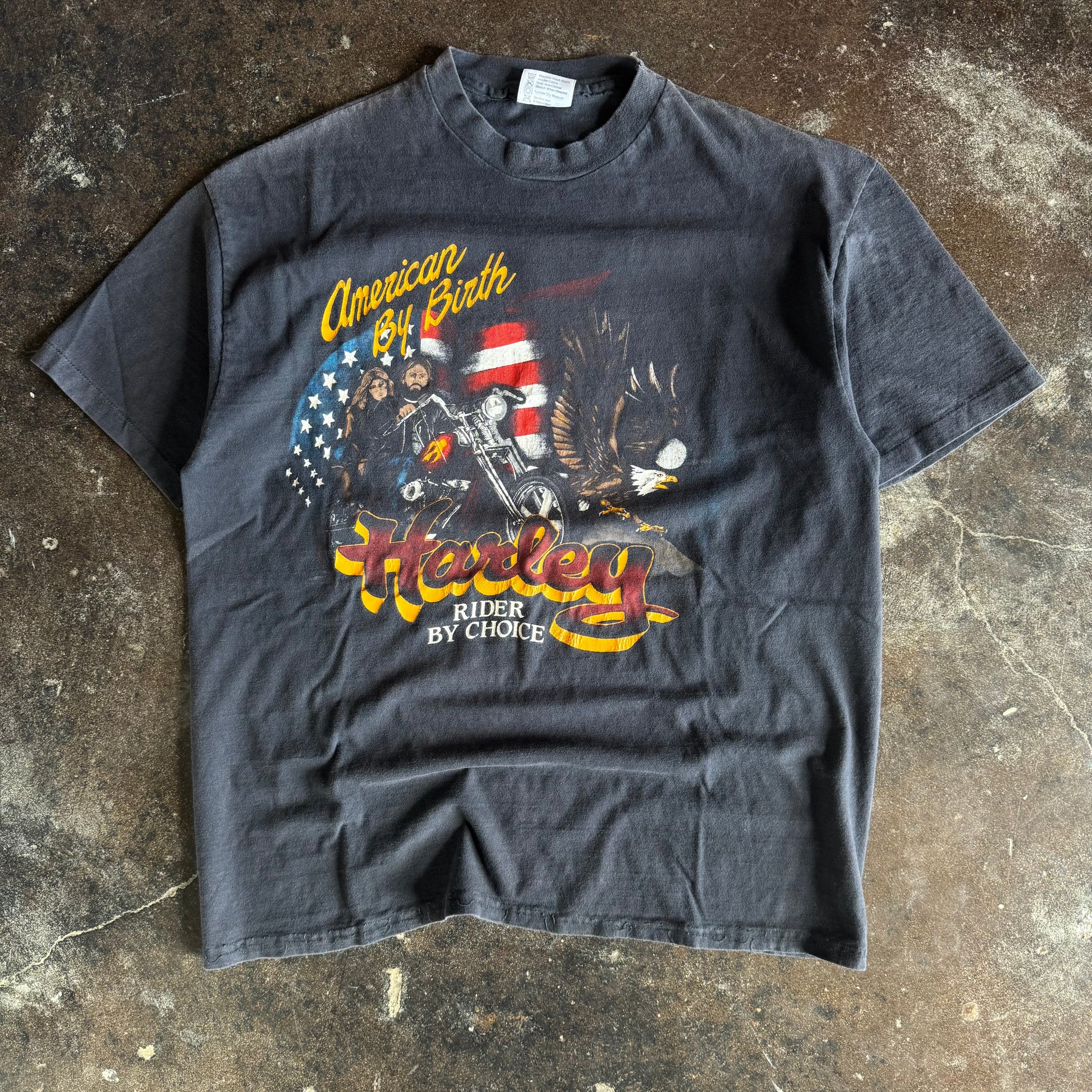 Vintage 1980s Harley-Davidson American By Birth patriotic eagle t-shirt from Indiana