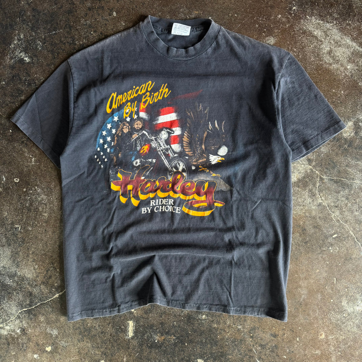 Vintage 1980s Harley-Davidson American By Birth patriotic eagle t-shirt from Indiana