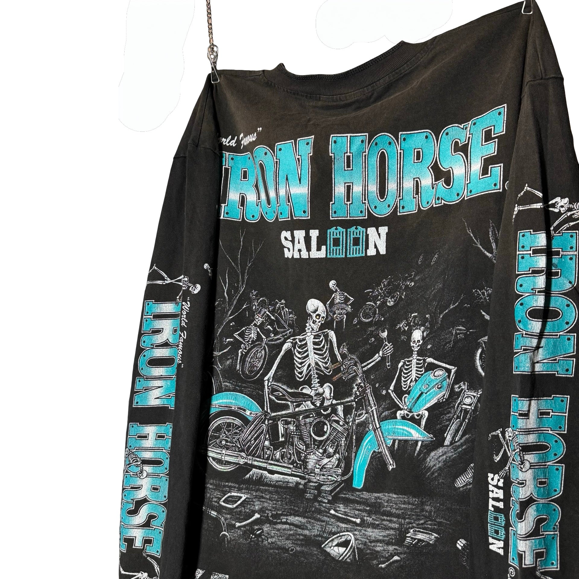 90’s Iron Horse Skeleton AOP Longsleeve Henley Tee Size L