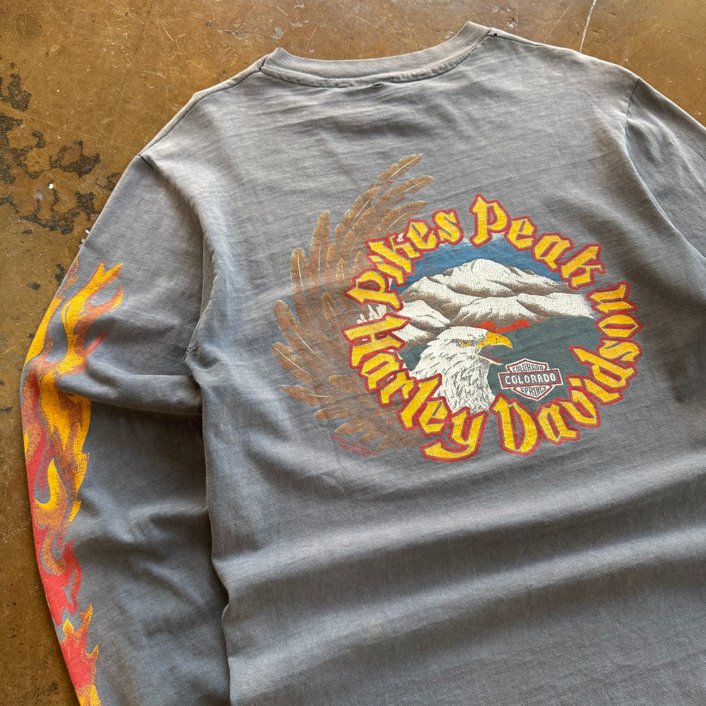 80’s Harley Bikers Only Sun Faded Flame Longsleeve Tee (L)