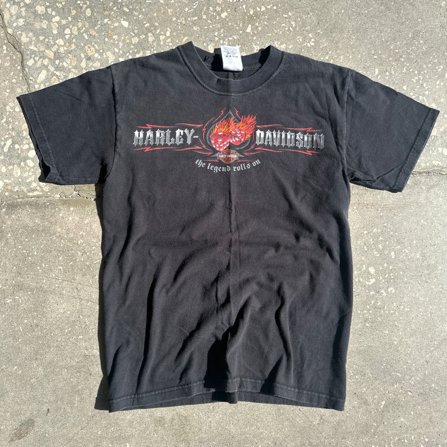 Y2K Harley Flaming Dice Tee (Minimal-Wear)