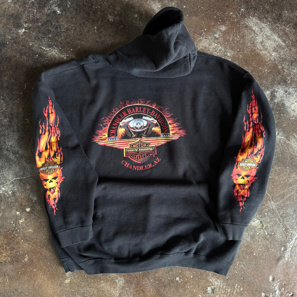 Y2K Harley Davidson Flame Emblem Hoodie (XL)