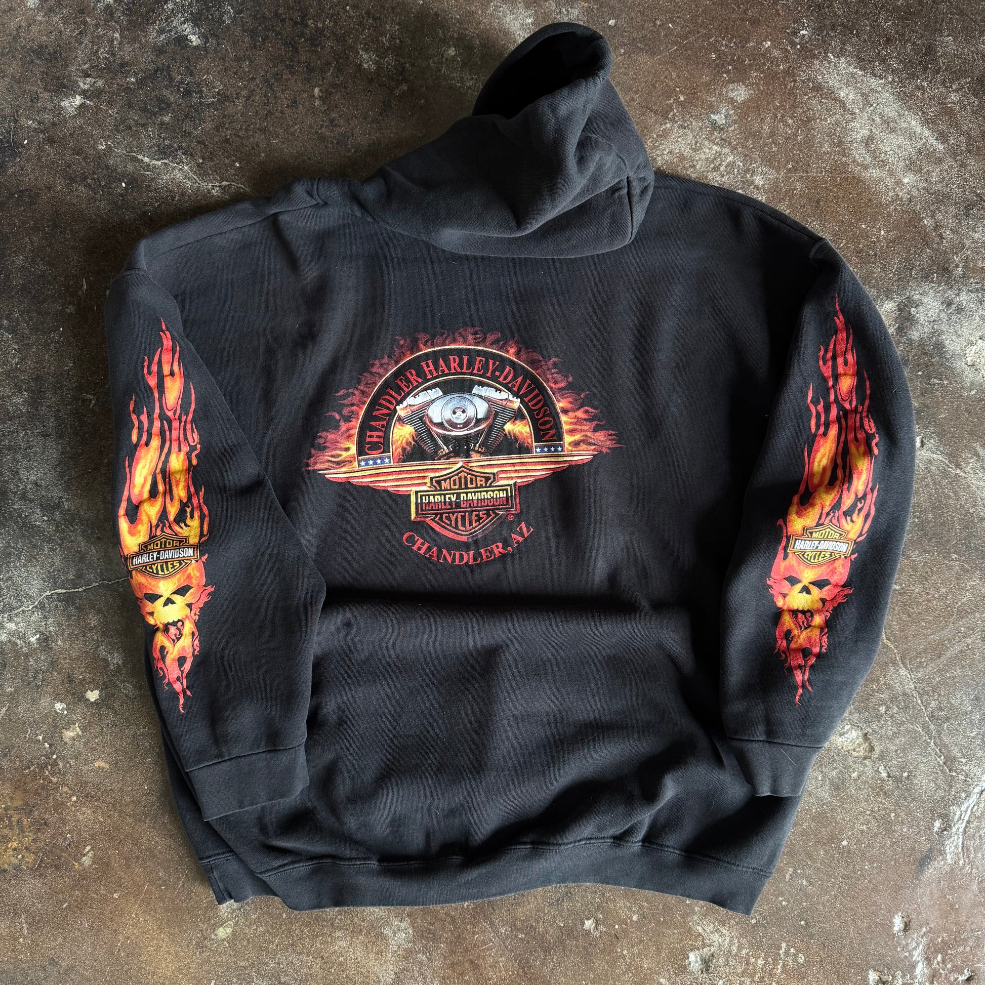 Y2K Harley Davidson Flame Emblem Hoodie (XL)