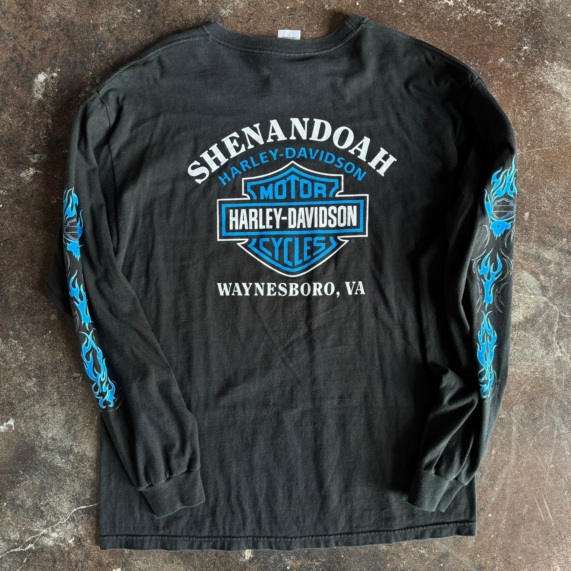 Y2K Harley Blue Flame Emblem Longsleeve Tee (L)