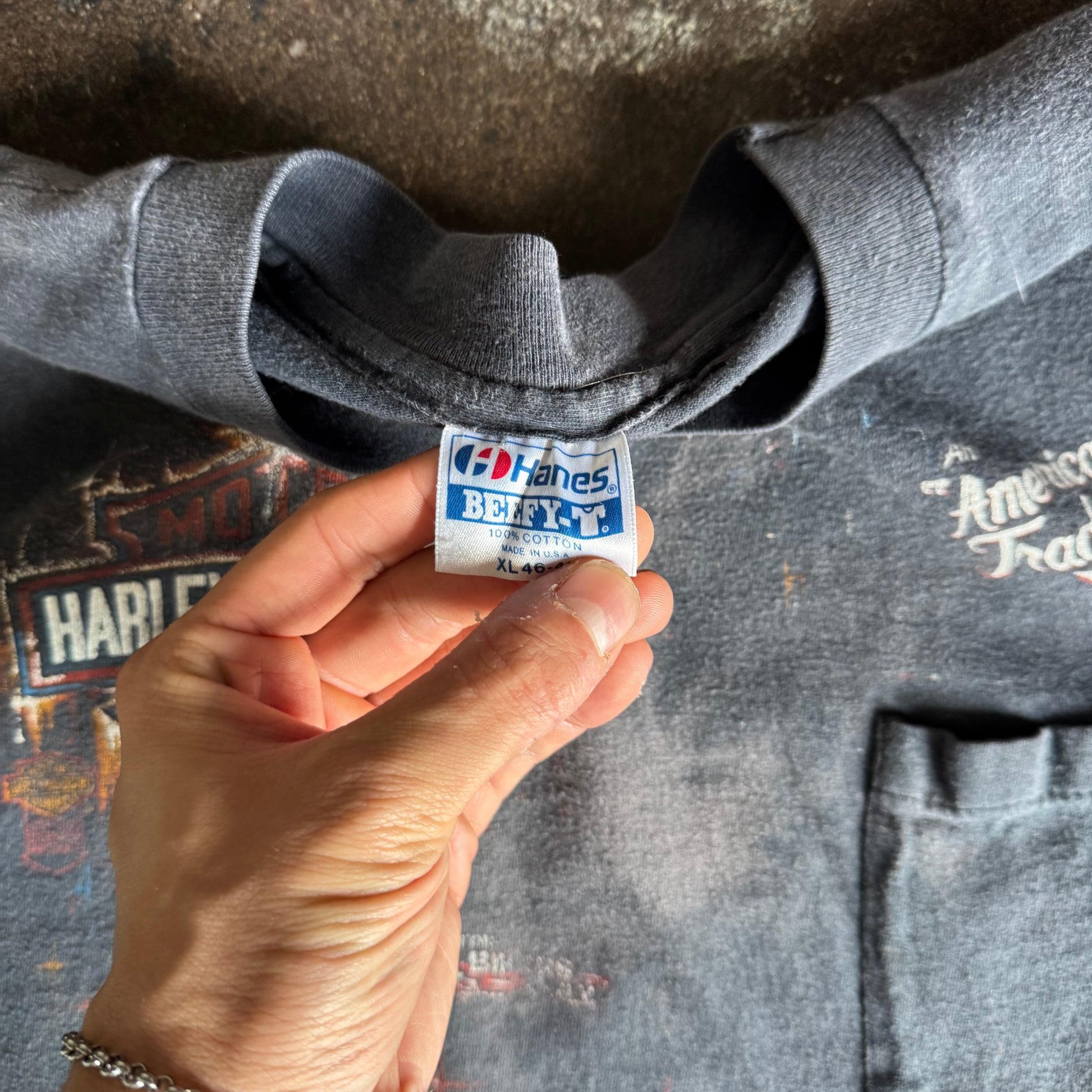 80’s Harley Shining Shield Sun Faded Pocket Tee (XL)