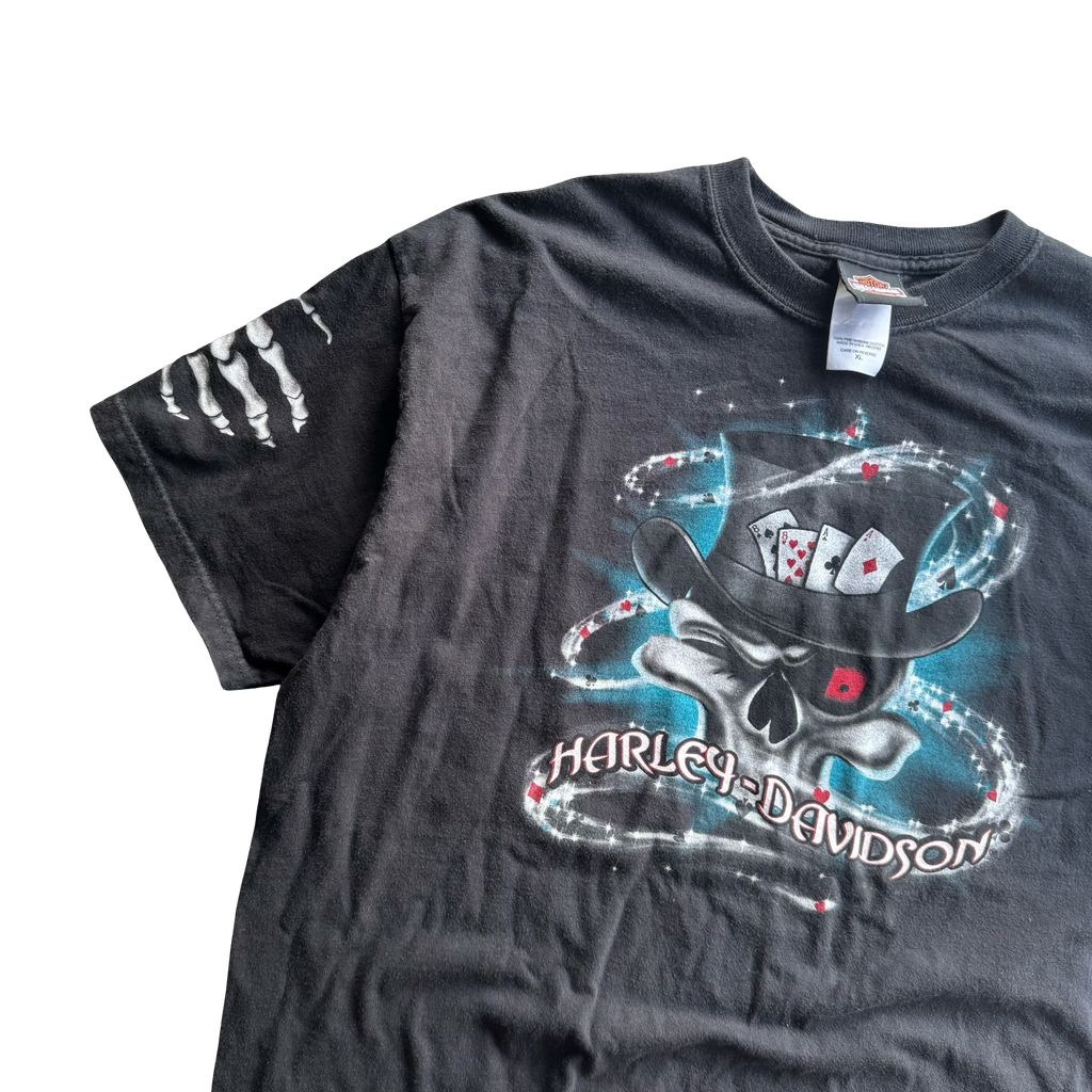 Y2K Harley Poker Skull Sleeve Hit Tee Size XL