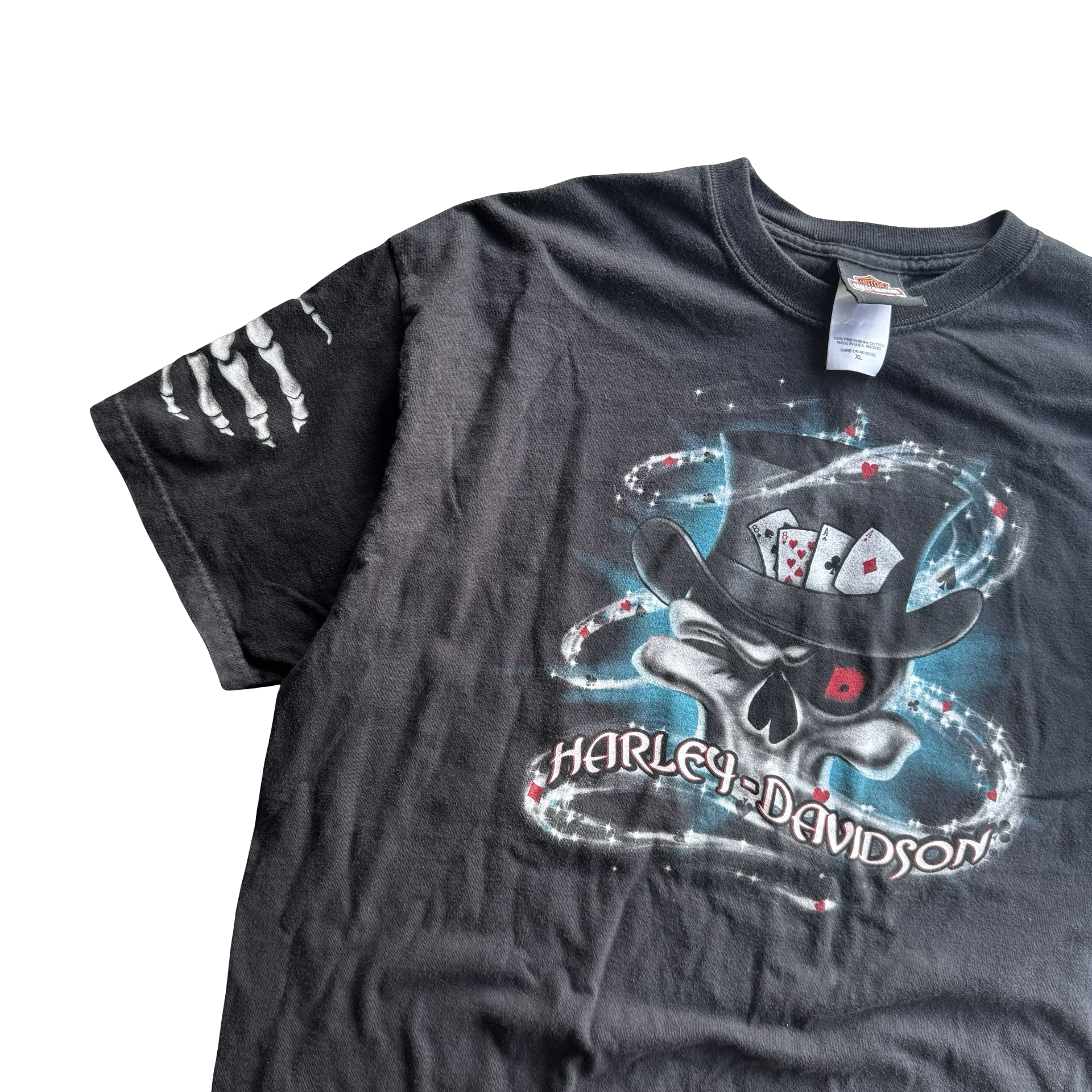 Y2K Harley Poker Skull Sleeve Hit Tee Size XL