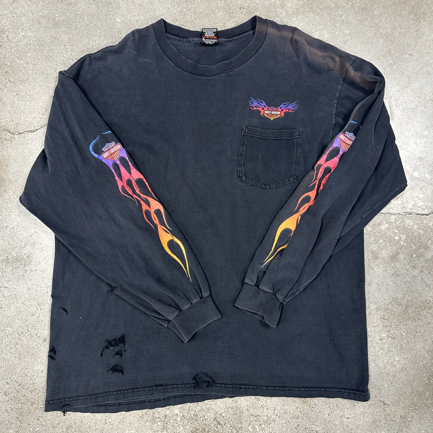 Harley Rainbow Flames Thrashed Longsleeve Shirt