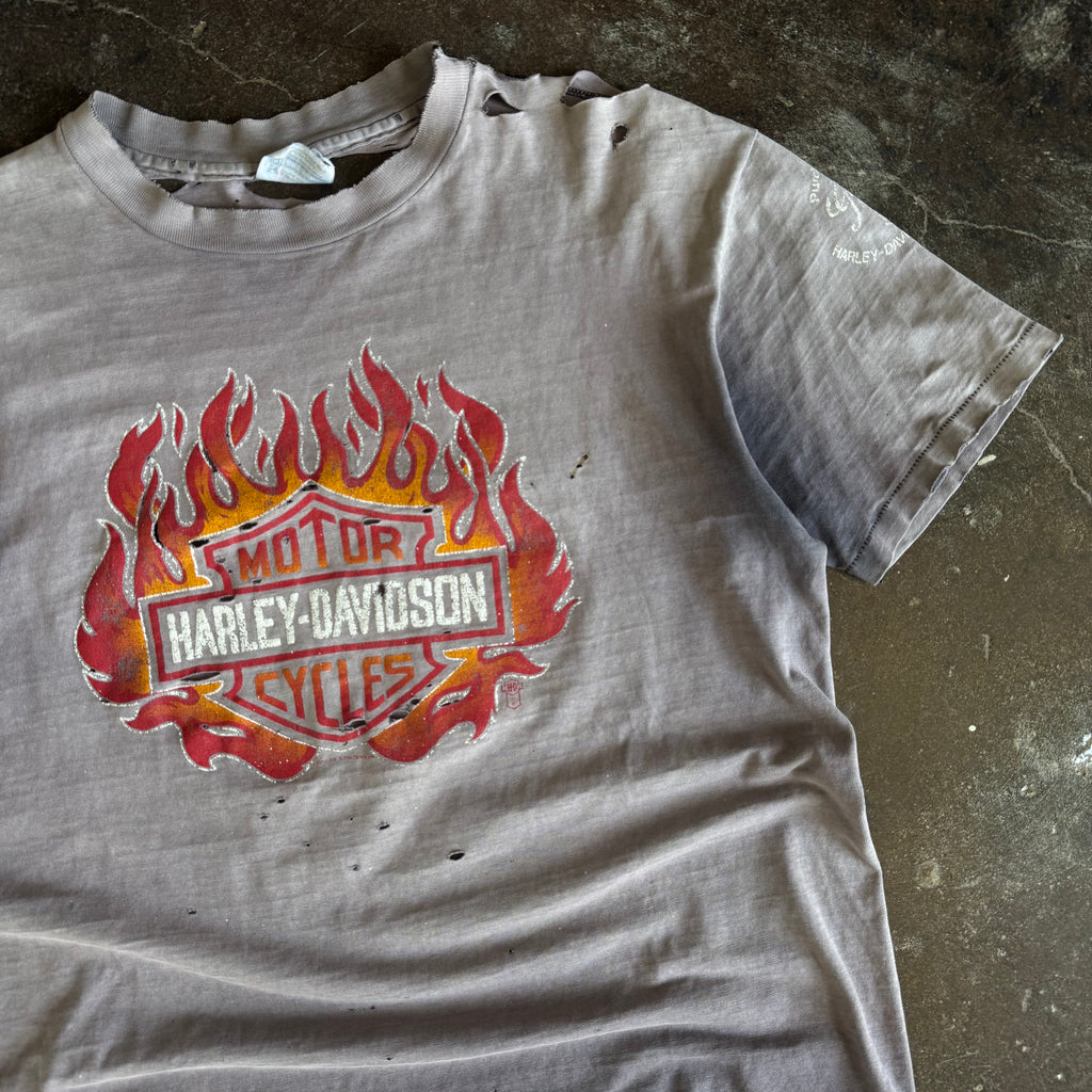 80’s Harley Thrashed & Faded Flame Ball Tee (XL)