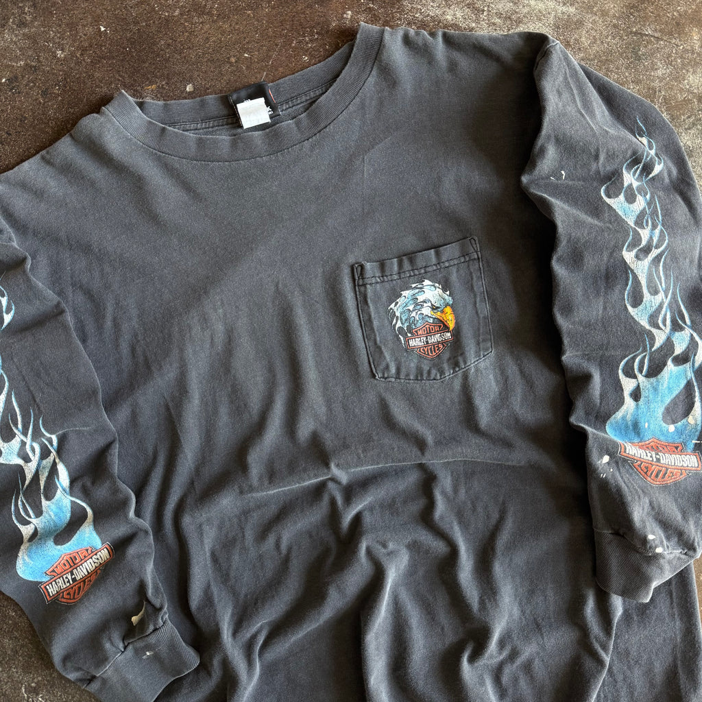 Y2K Harley Blue Flame Eagle Pocket Longsleeve (XL)