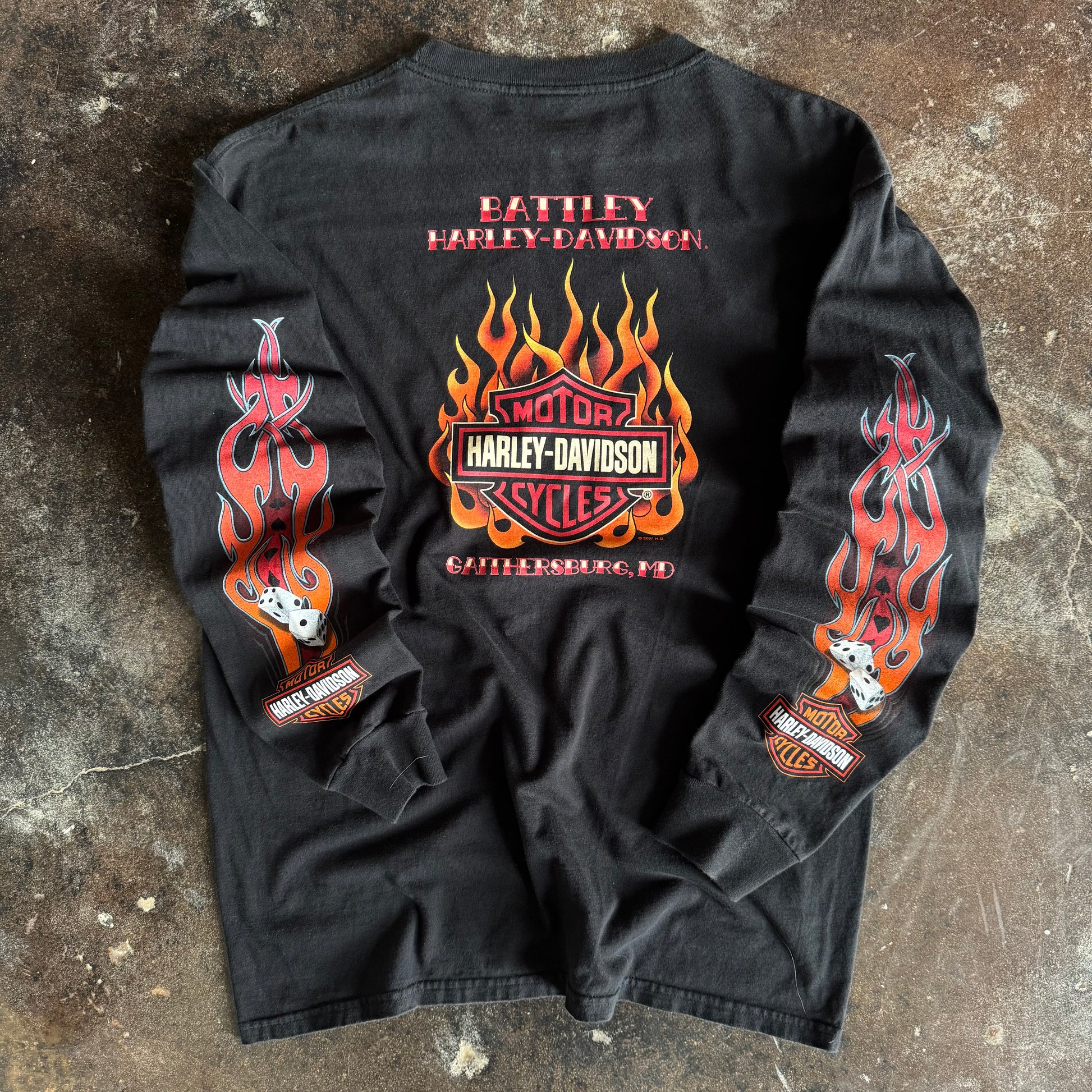 Y2K Harley Firefighter Pin-Up Flame Longsleeve Tee (L/XL)