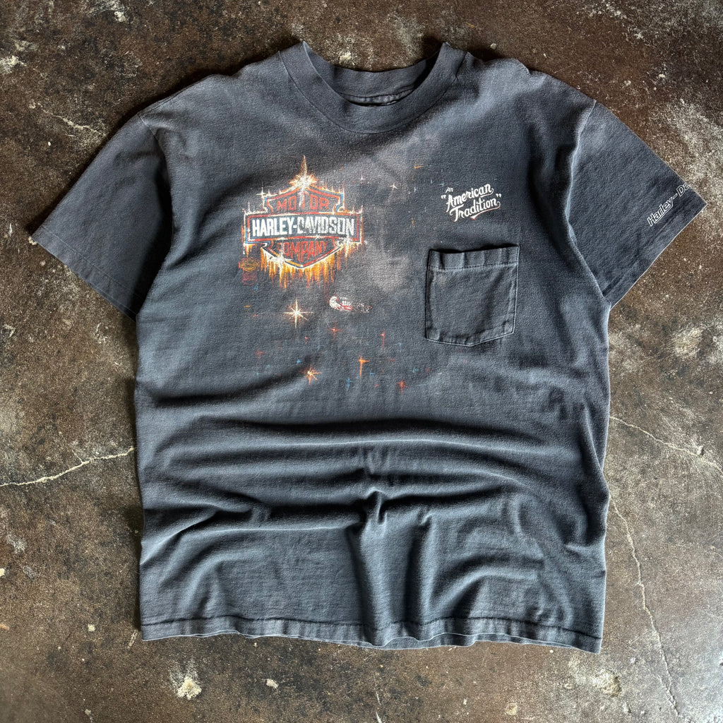 80’s Harley Shining Shield Sun Faded Pocket Tee (XL)