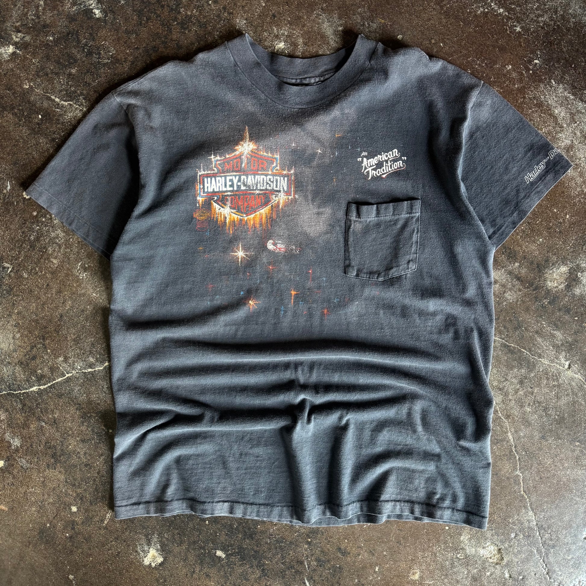80’s Harley Shining Shield Sun Faded Pocket Tee (XL)