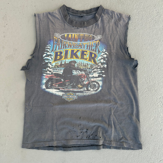 80s 3D Harley Fairweather Biker Sun Faded Cutoff Tee (Battle-Scarred)