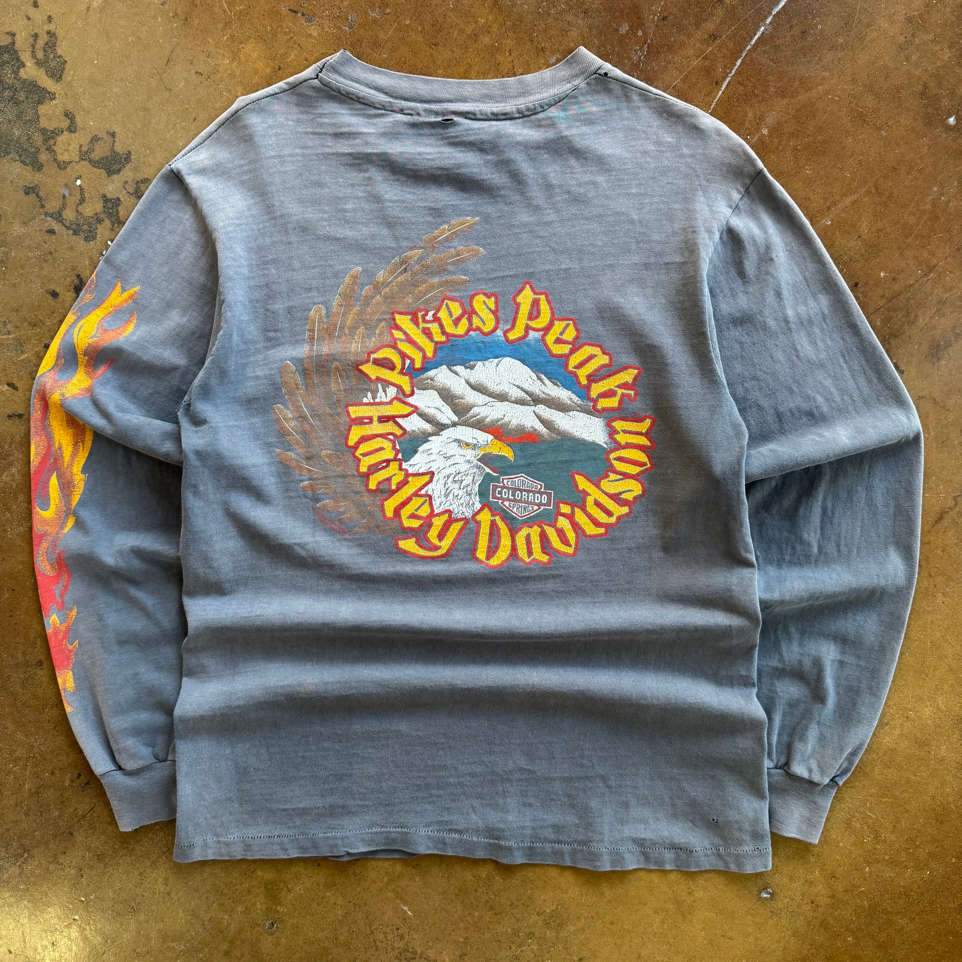 80’s Harley Bikers Only Sun Faded Flame Longsleeve Tee (L)
