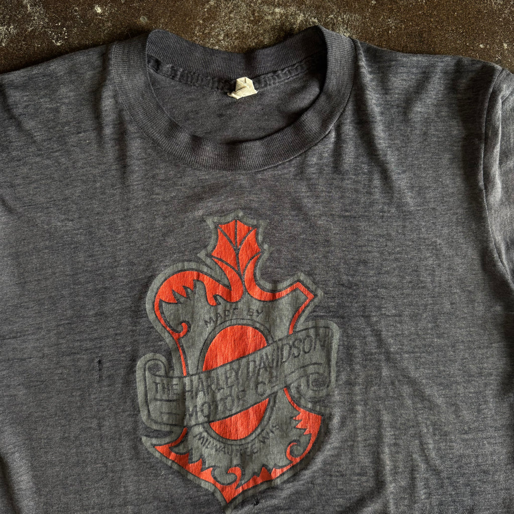 80’s Harley Orange Emblem Paper Thin Tee (L)