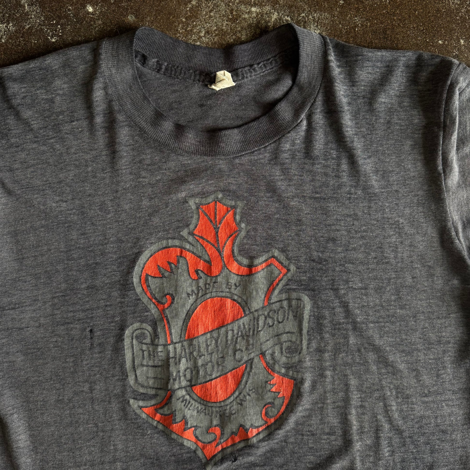 80’s Harley Orange Emblem Paper Thin Tee (L)