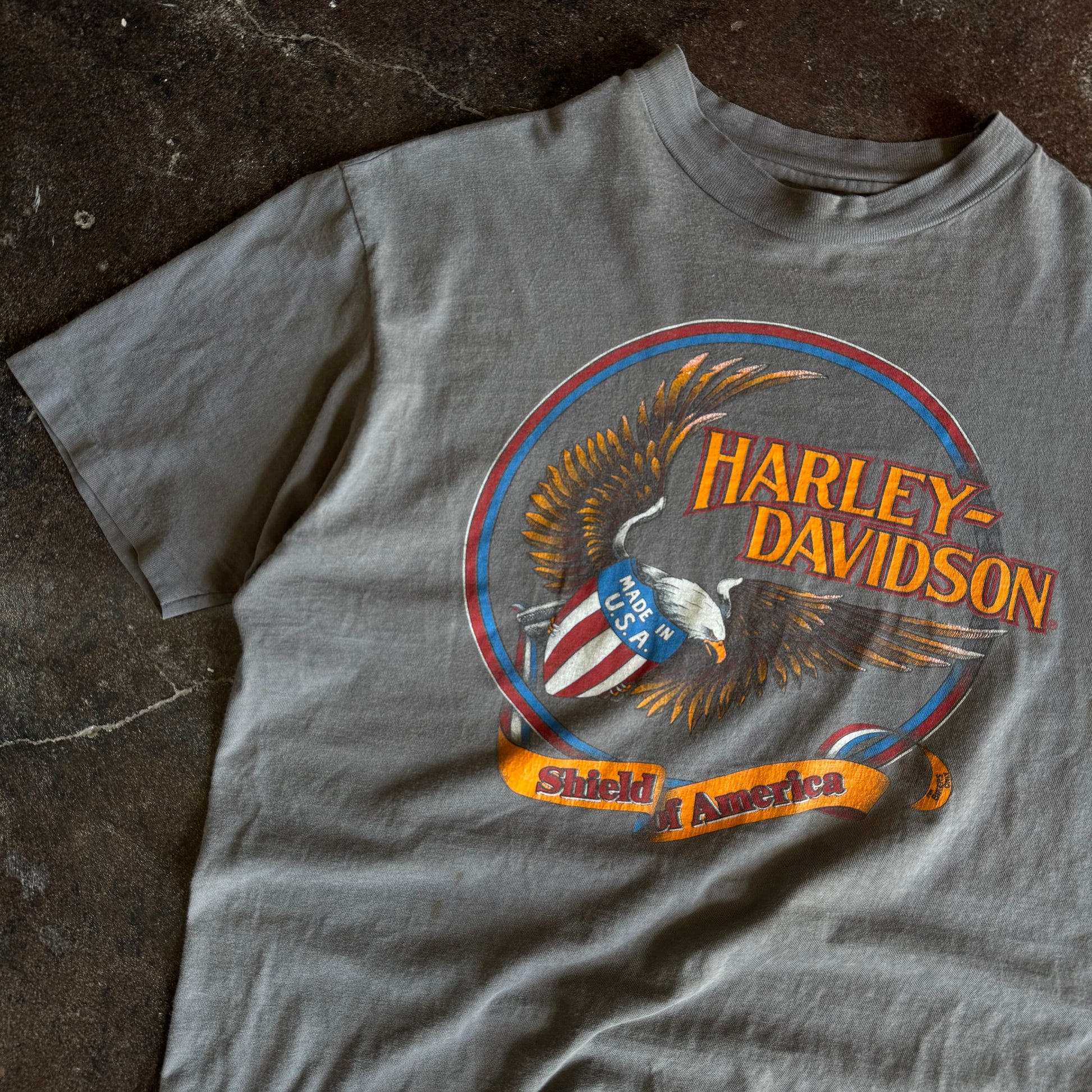 80’s Harley Shield Of America Faded Gray Tee (XL)