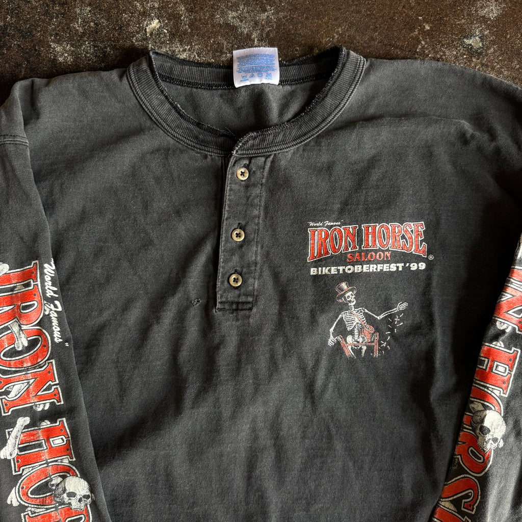 90’s Iron Horse Sun Faded Skelly Henley Tee (L)