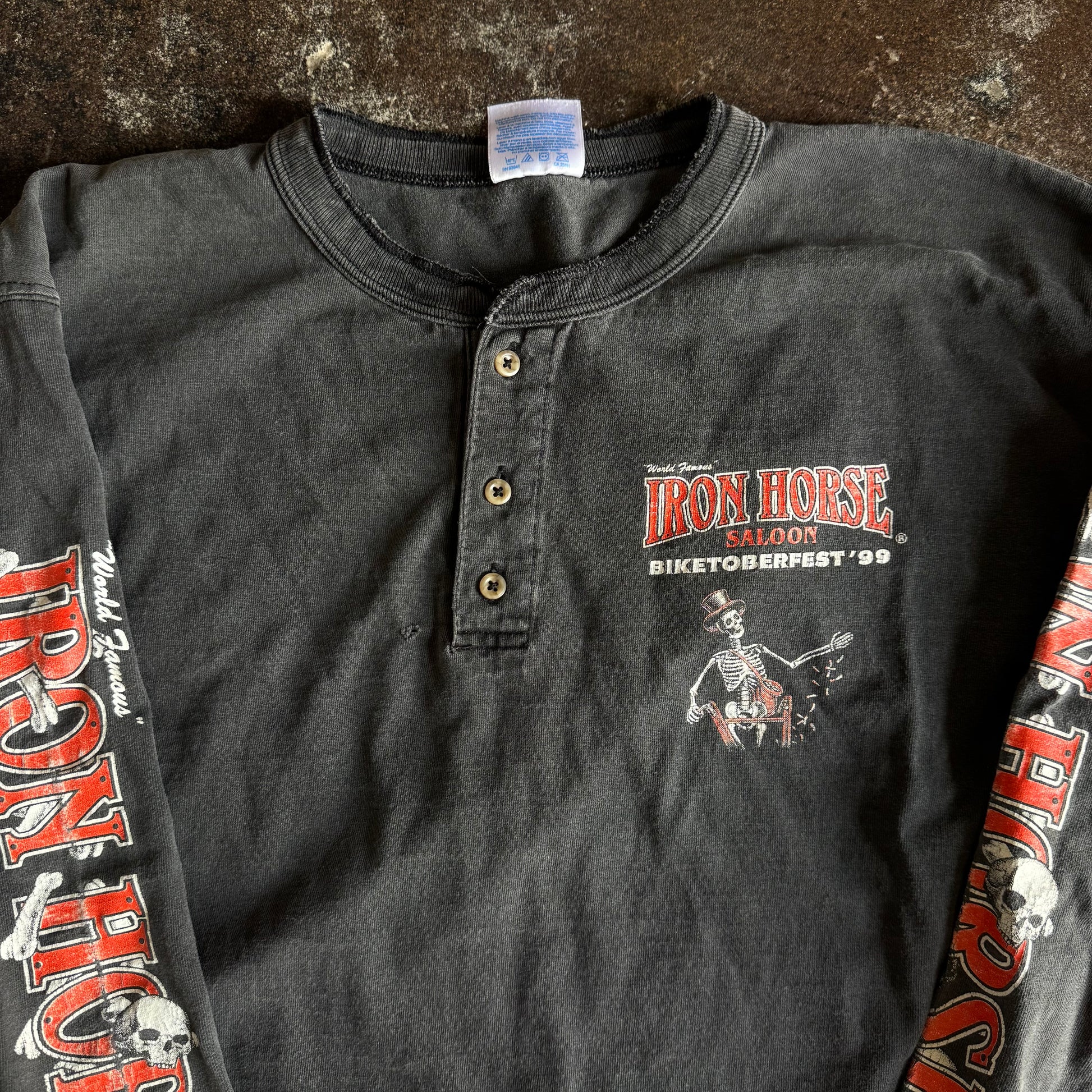 90’s Iron Horse Sun Faded Skelly Henley Tee (L)