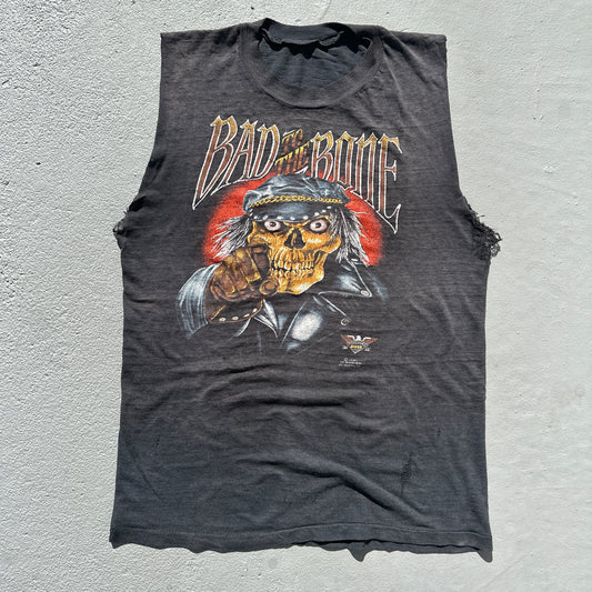 80s 3D Emblem Harley Bad to the Bone Skull Cut-Off Tee (Well-Worn)