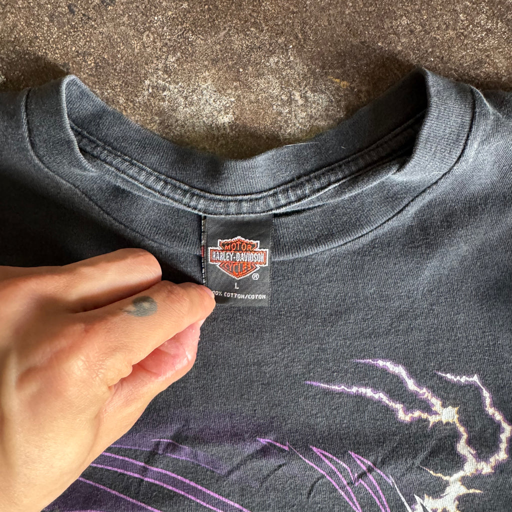 Y2K Harley Purple Lightning Eagle Longsleeve Tee (L)