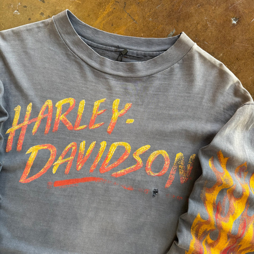 80’s Harley Bikers Only Sun Faded Flame Longsleeve Tee (L)