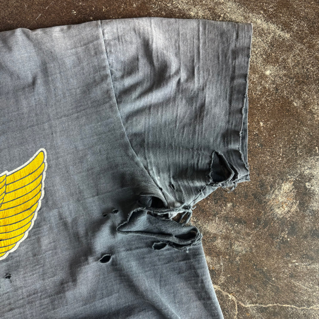 Distressing and hole detail on vintage 1978 Harley-Davidson 75th anniversary tee